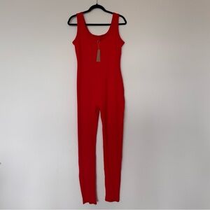 NEW Skims Cotton Rib Onesie Long Leg Jumpsuit In Brick Size 2X Red